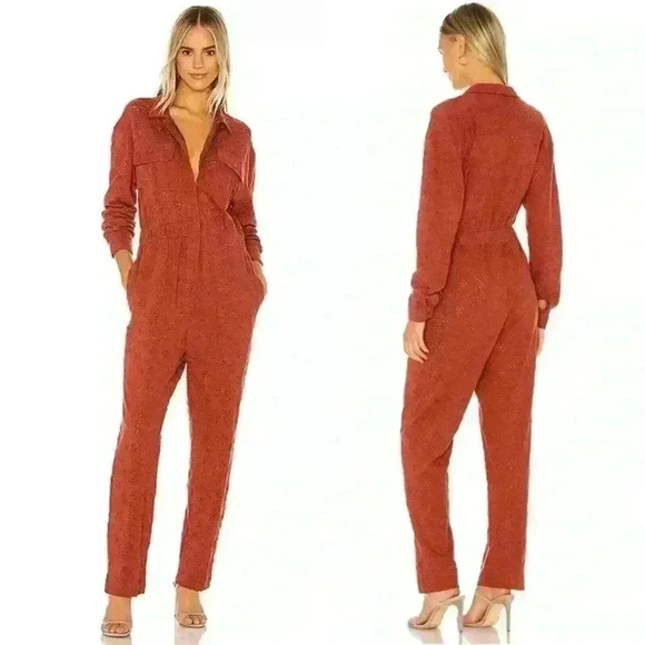 Free People Set The Tone Eyelet Jumpsuit in Rust Combo Size 2 - Picture 2 of 8